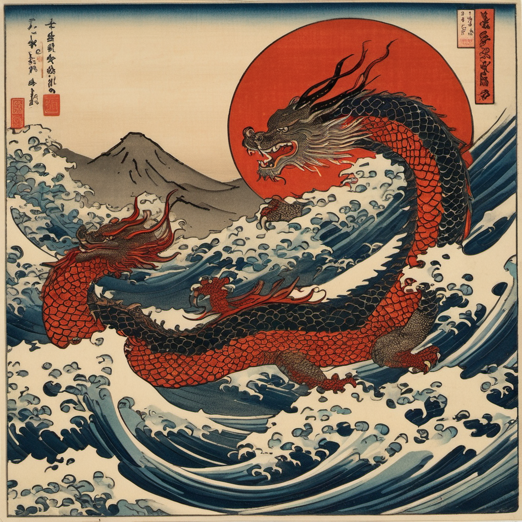 謹賀新年<br><br>荒波を乗り切る龍のイメージ。<br>生成AIで作ってみました。<br>